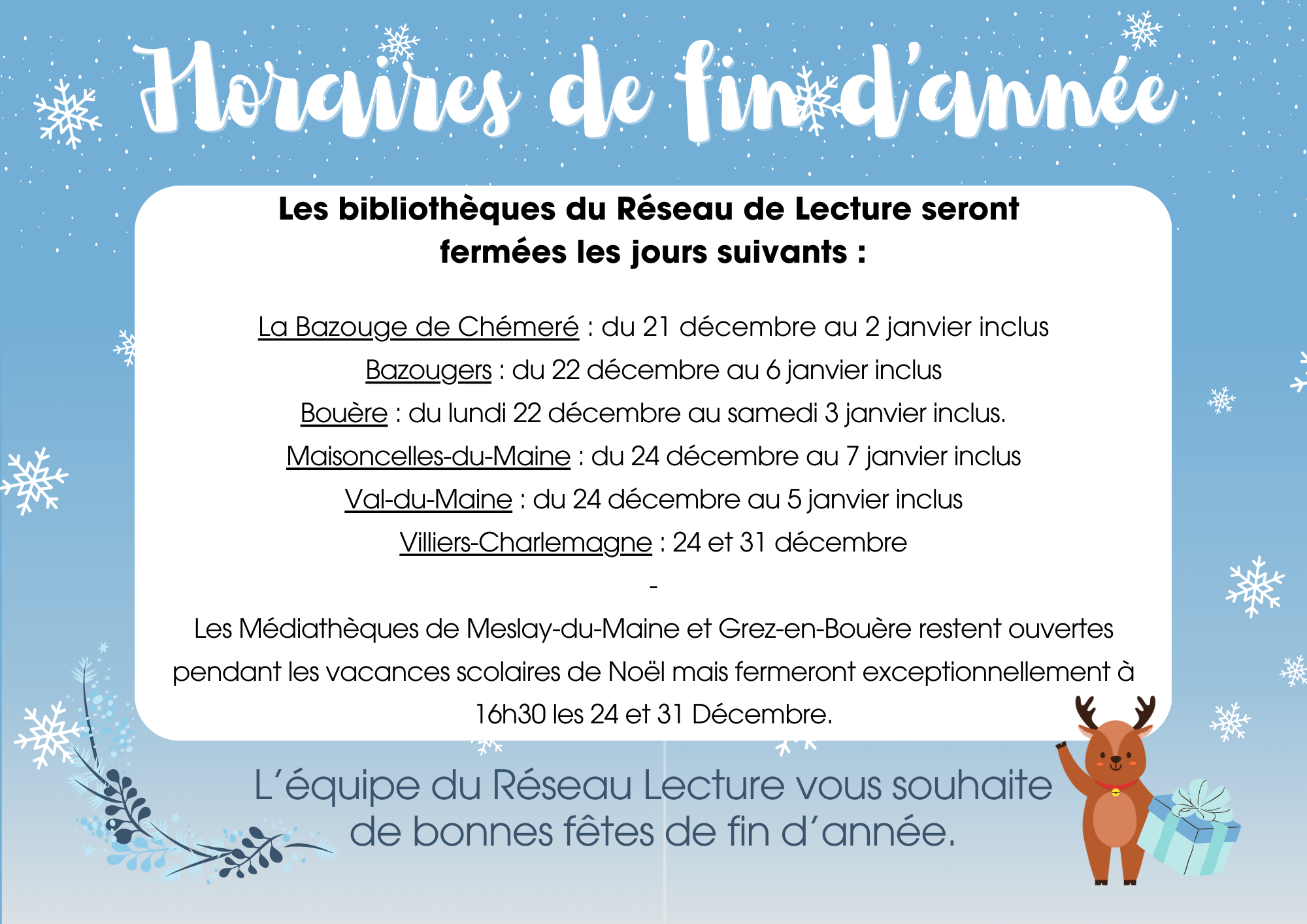 Horaires fin dannée